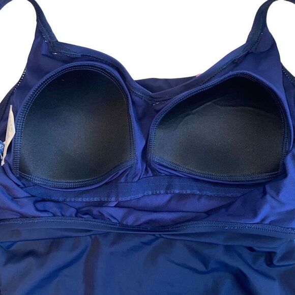 Elemar NWT One-Piece Swimsuit Draped Tropical Full Coverage Tummy Control Navy - Picture 4 of 10